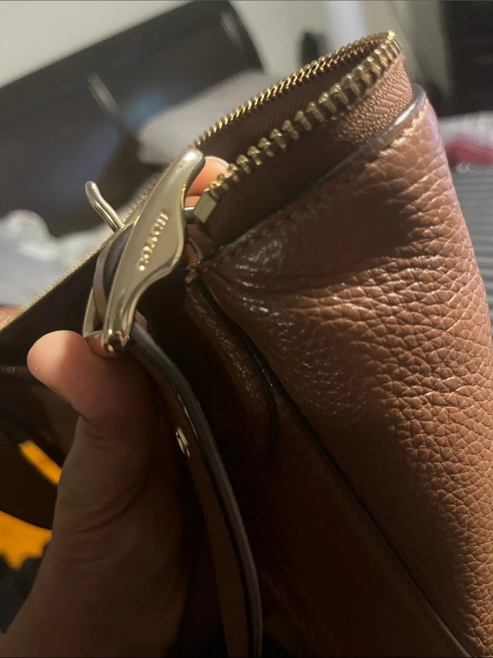 Coach Tan Pebbled Leather Crossbody Bag with Gold Logo